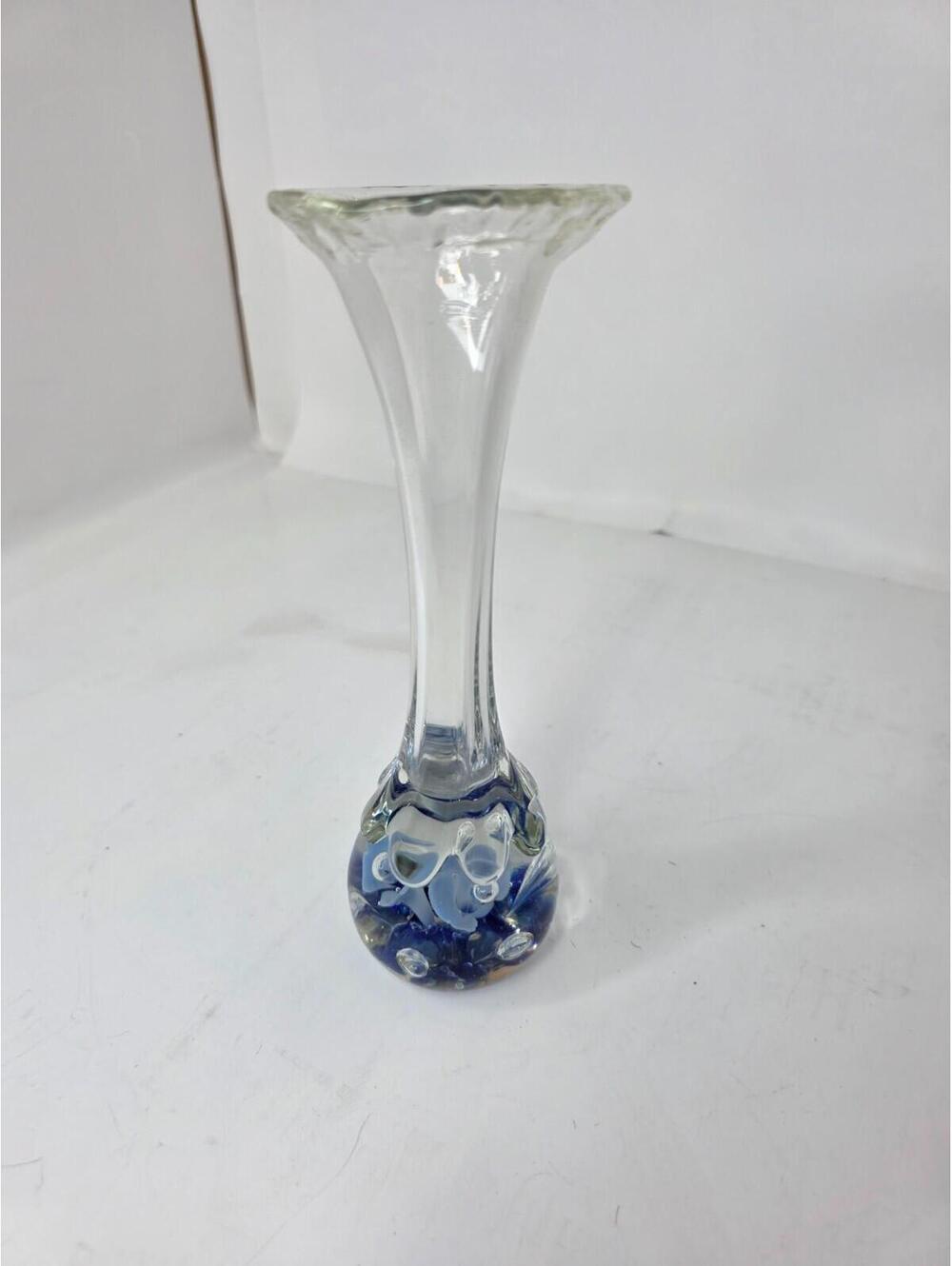 Vintage Art Glass Floral Bud Vase BEAUTIFUL 8 1/4" Tall